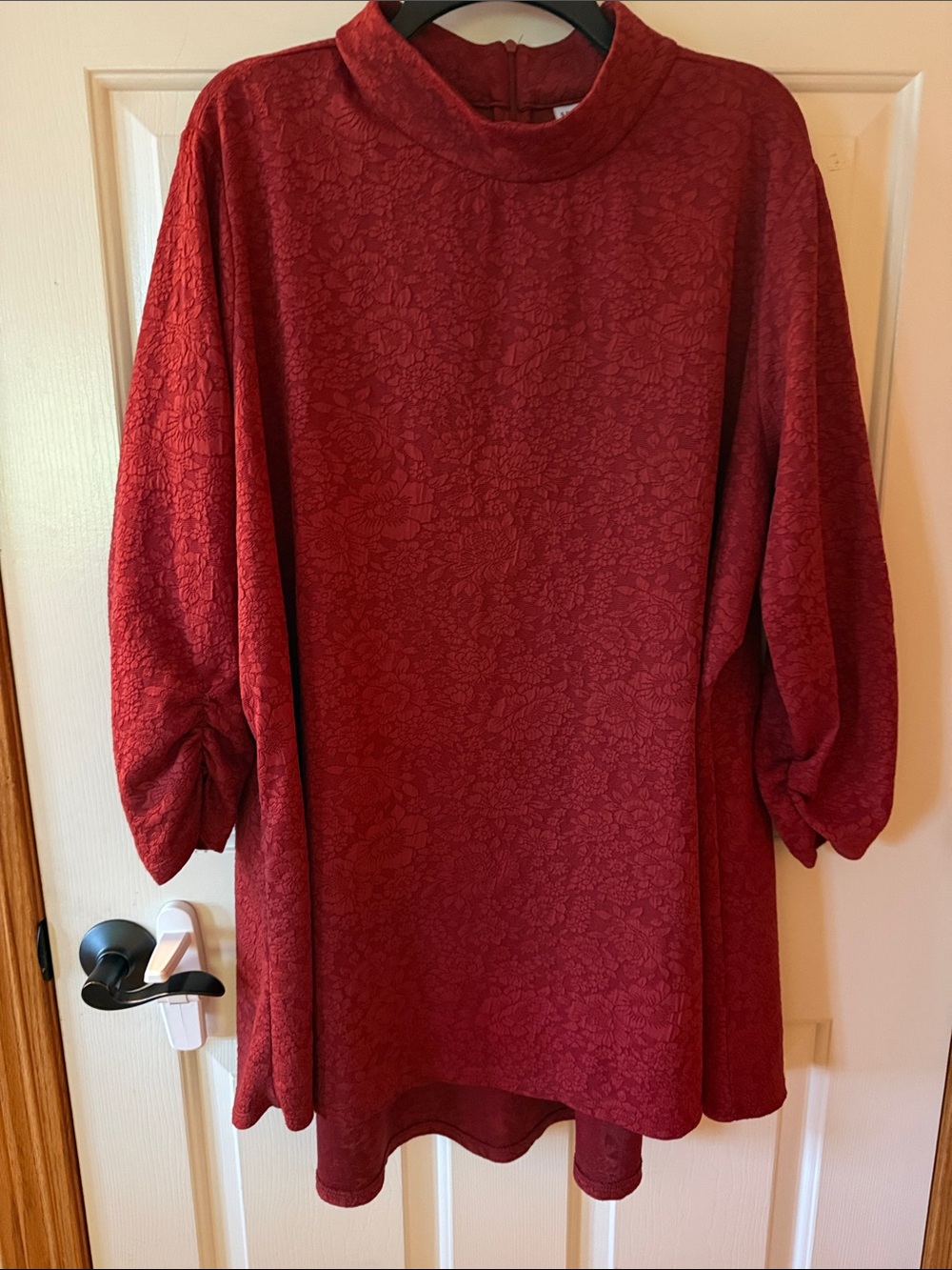 Susan Graver Burgundy Floral Jacquard Mock Neck Tunic